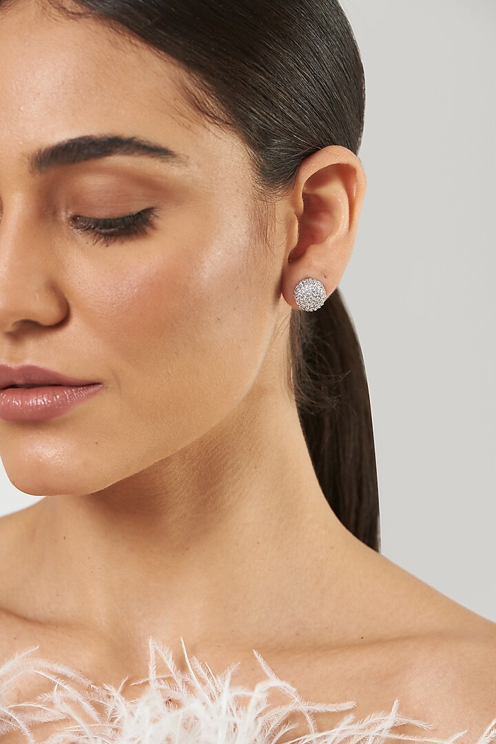 White Finish Zircon Stud Earrings by Aster at Pernia's Pop Up Shop