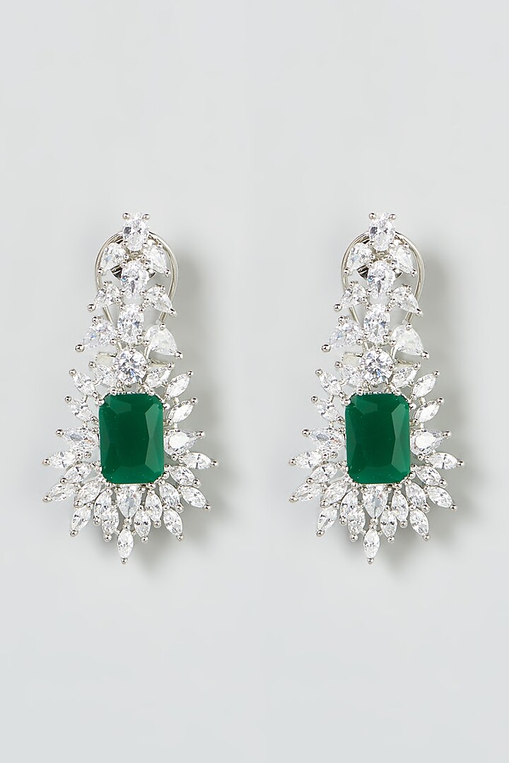 White Finish Zircon & Green Stone Dangler Earrings by Aster at Pernia's Pop Up Shop