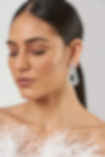 White Finish Zircon & Green Stone Dangler Earrings by Aster at Pernia's Pop Up Shop