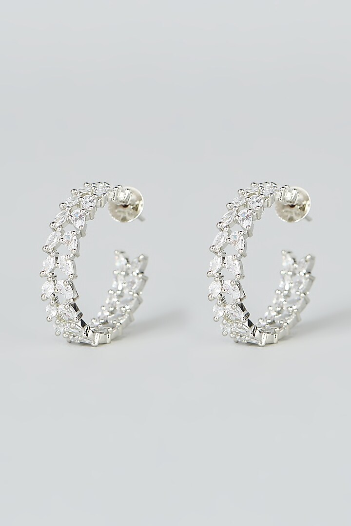 White Finish Zircon Hoop Earrings by Aster at Pernia's Pop Up Shop