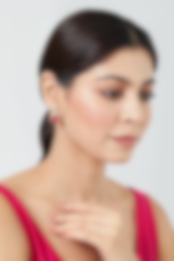 Two Tone Finish Zircon & Red Stone Stud Earrings by Aster at Pernia's Pop Up Shop