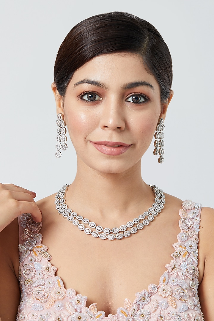 White Finish Zircon Necklace Set by Aster at Pernia's Pop Up Shop
