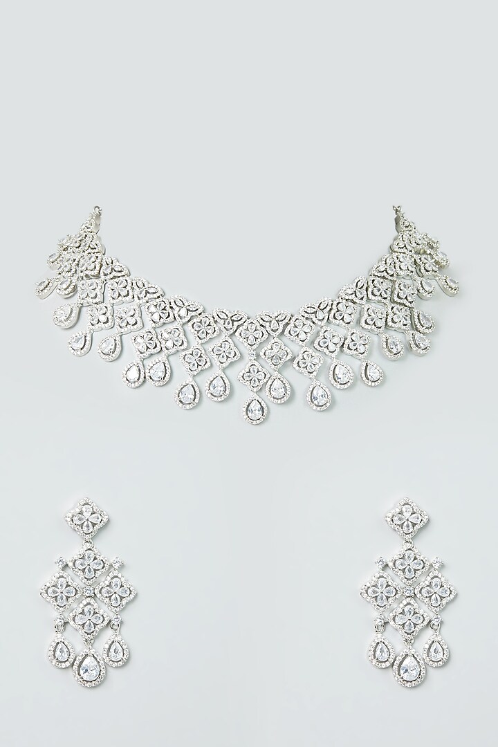 White Finish Zircon Necklace Set by Aster at Pernia's Pop Up Shop