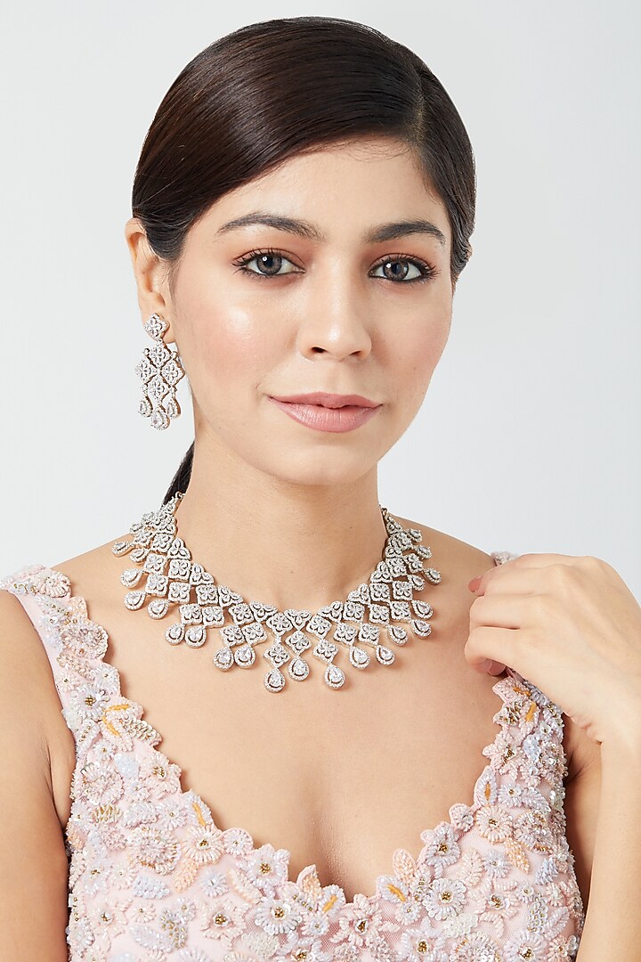 White Finish Zircon Necklace Set by Aster at Pernia's Pop Up Shop