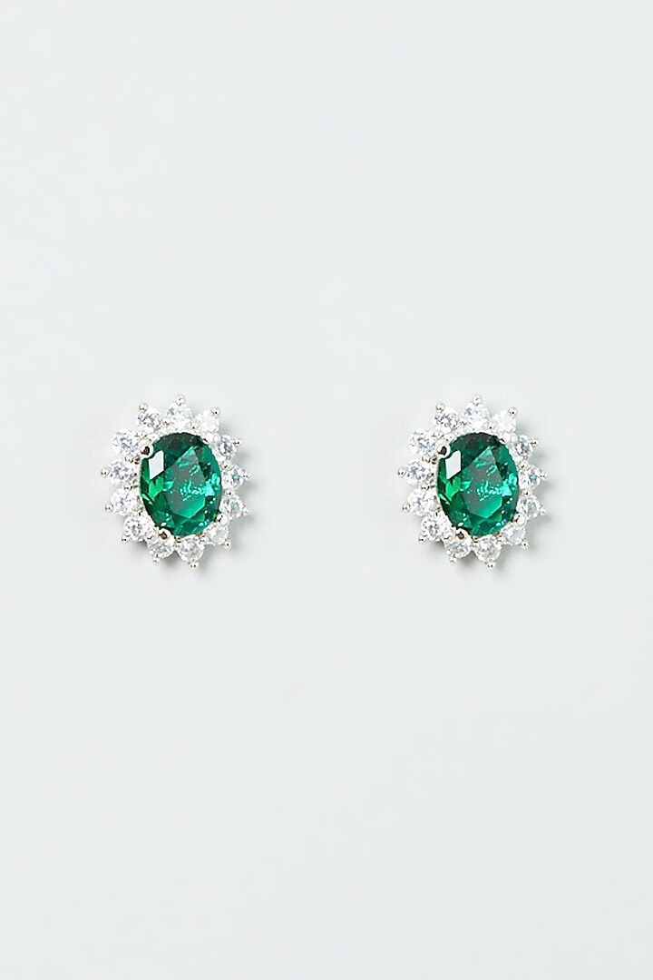 White Finish Emerald Zircon Pendant Necklace Set by Aster at Pernia's Pop Up Shop