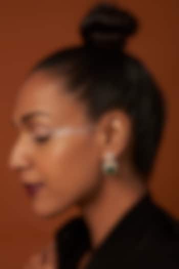 Gold Finish Zircon & Green Stones Dangler Earrings by Aster at Pernia's Pop Up Shop