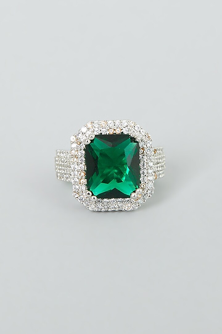White Finish Emerald Synthetic Stone & Zircon Ring by Aster at Pernia's Pop Up Shop