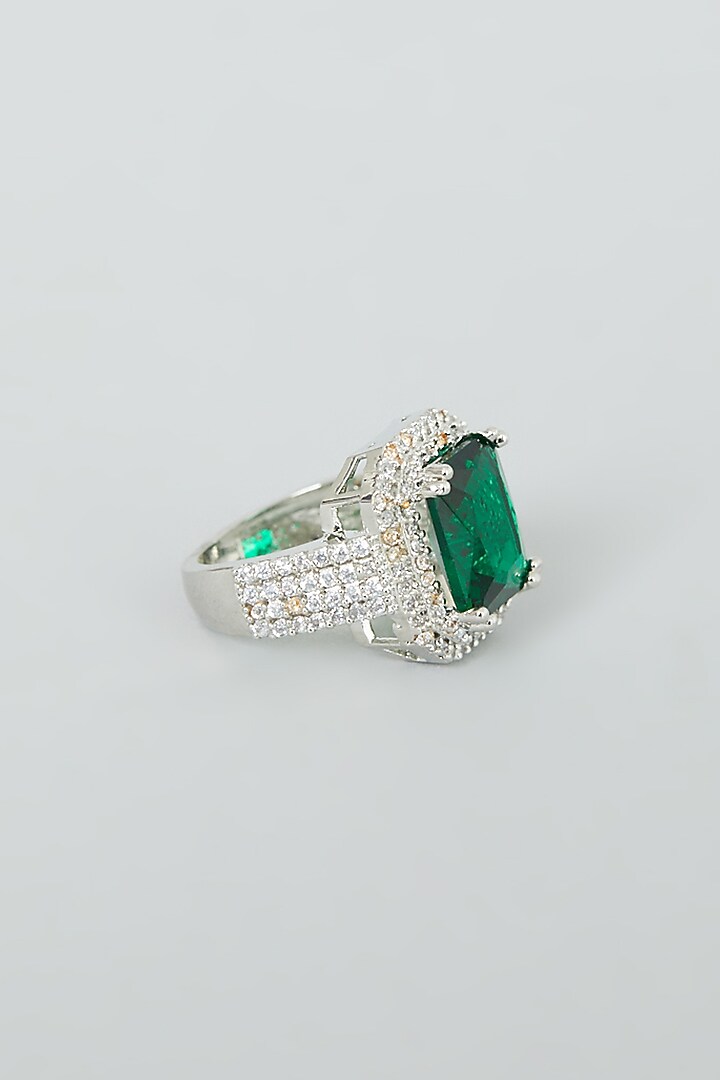 White Finish Emerald Synthetic Stone & Zircon Ring by Aster at Pernia's Pop Up Shop
