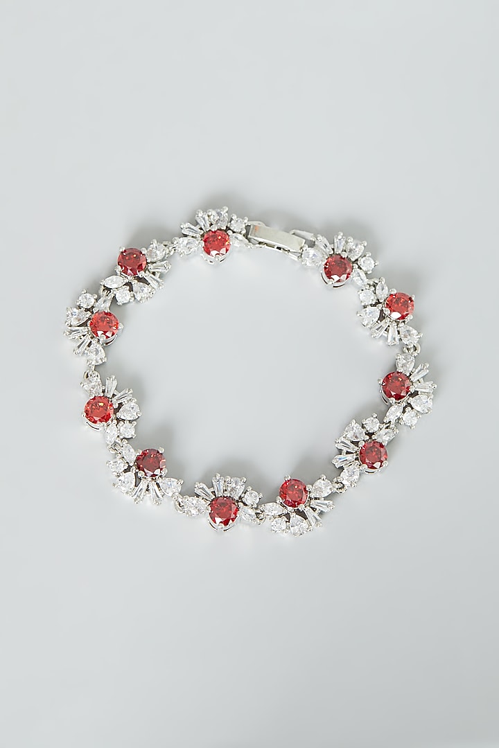 White Finish Ruby Synthetic Stone & Zircon Bracelet by Aster at Pernia's Pop Up Shop