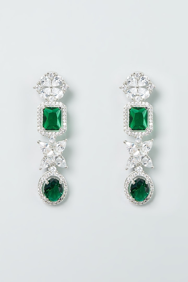 White Finish Emerald Synthetic Stone & Zircon Necklace Set by Aster at Pernia's Pop Up Shop
