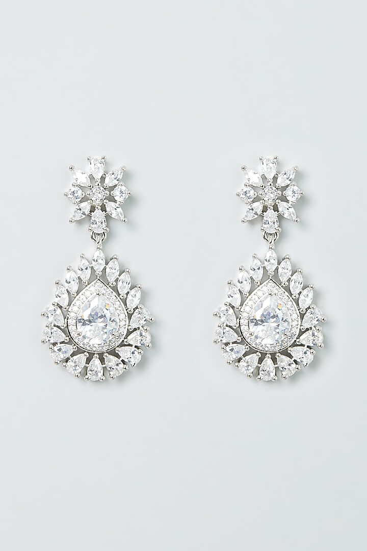 White Finish Faux Diamonds Dangler Earrings by Aster at Pernia's Pop Up Shop
