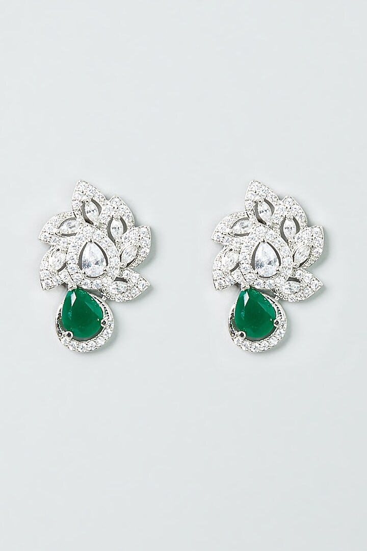 White Finish Emerald Synthetic Stone Stud Earrings by Aster at Pernia's Pop Up Shop