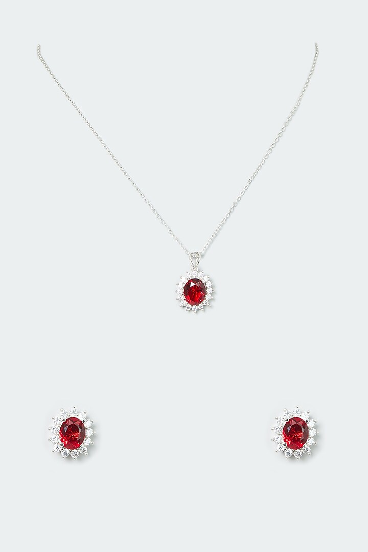 White Finish Ruby Synthetic Stones & Zircon Necklace Set by Aster at Pernia's Pop Up Shop