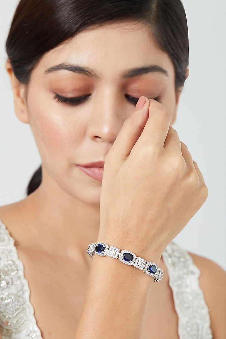 White Finish Sapphire Synthetic Stone & Zircon Bracelet by Aster