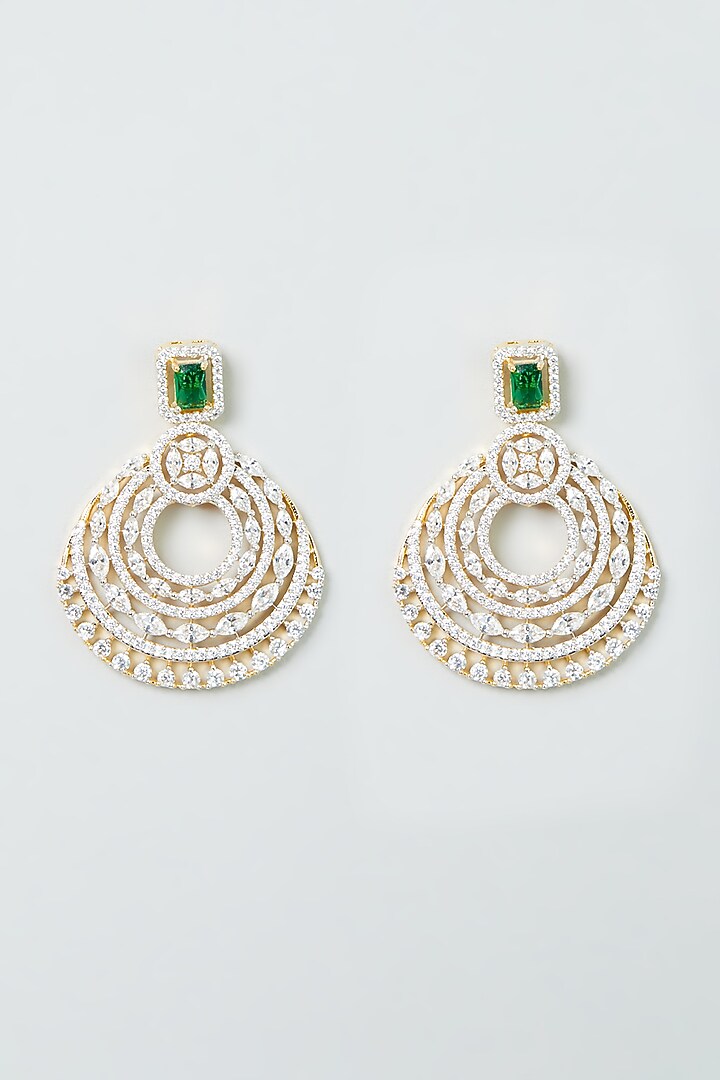 Gold Finish Emerald Synthetic Stone & Zircon Dangler Earrings by Aster at Pernia's Pop Up Shop