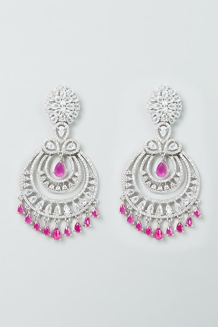 White Finish Purple Synthetic Stone Dangler Earrings by Aster
