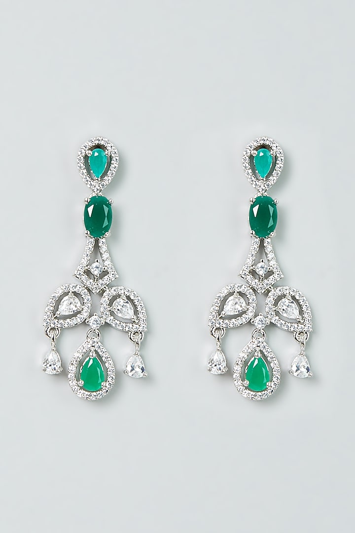 White Finish Emerald Synthetic Stones Necklace Set by Aster at Pernia's Pop Up Shop