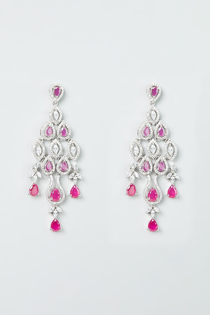 White Finish Zircong & Ruby Synthetic Stone Necklace Set by Aster at Pernia's Pop Up Shop