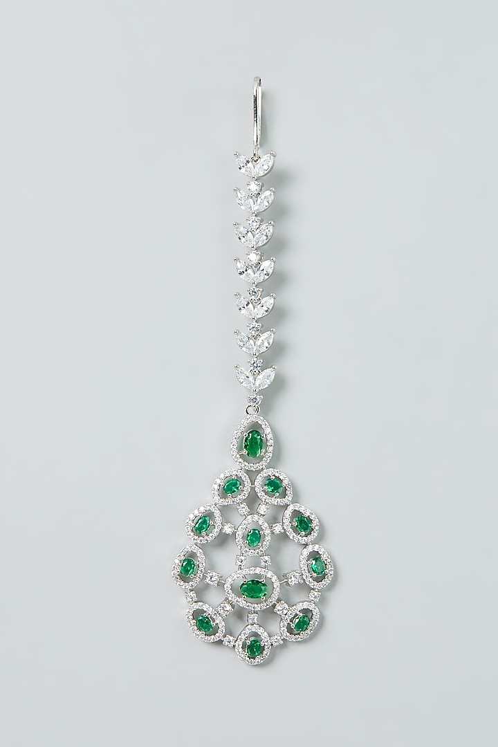 White Finish Zircon & Emerald Synthetic Stone Necklace Set by Aster at Pernia's Pop Up Shop
