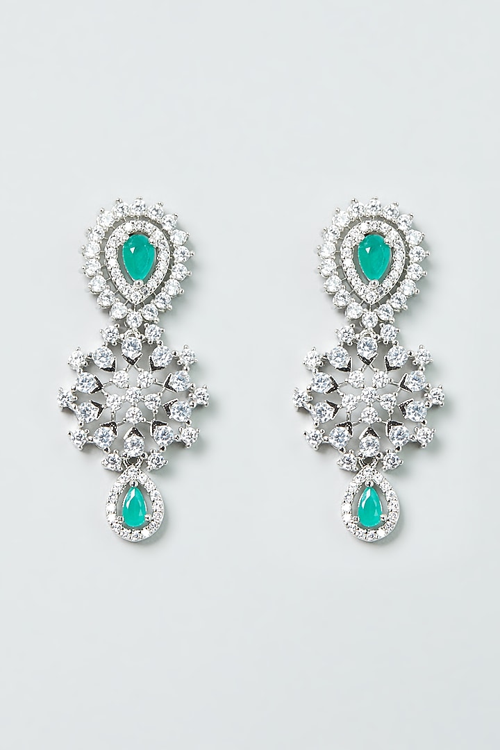 White Finish Zircon & Emerald Stone Layered Necklace Set by Aster at Pernia's Pop Up Shop