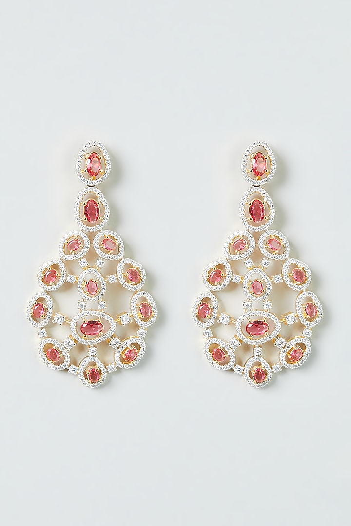 Gold Finish Zircon & Ruby Synthetic Stones Necklace Set by Aster at Pernia's Pop Up Shop