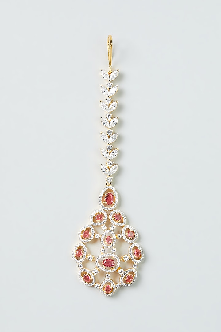 Gold Finish Zircon & Ruby Synthetic Stones Necklace Set by Aster at Pernia's Pop Up Shop