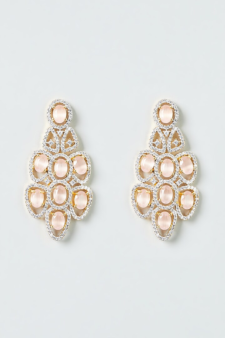 Rose Gold Finish Zircon & Peach Synthetic Stone Necklace Set by Aster at Pernia's Pop Up Shop