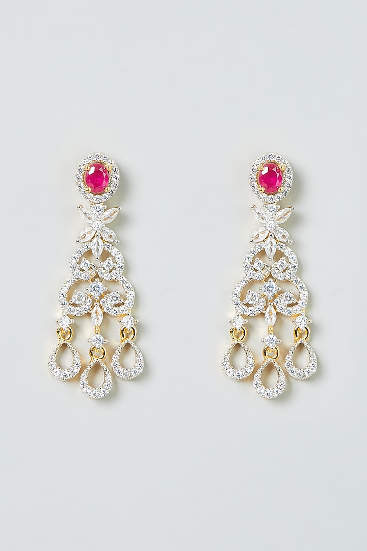 Gold Finish White & Ruby Synthetic Stone Necklace Set by Aster at Pernia's Pop Up Shop