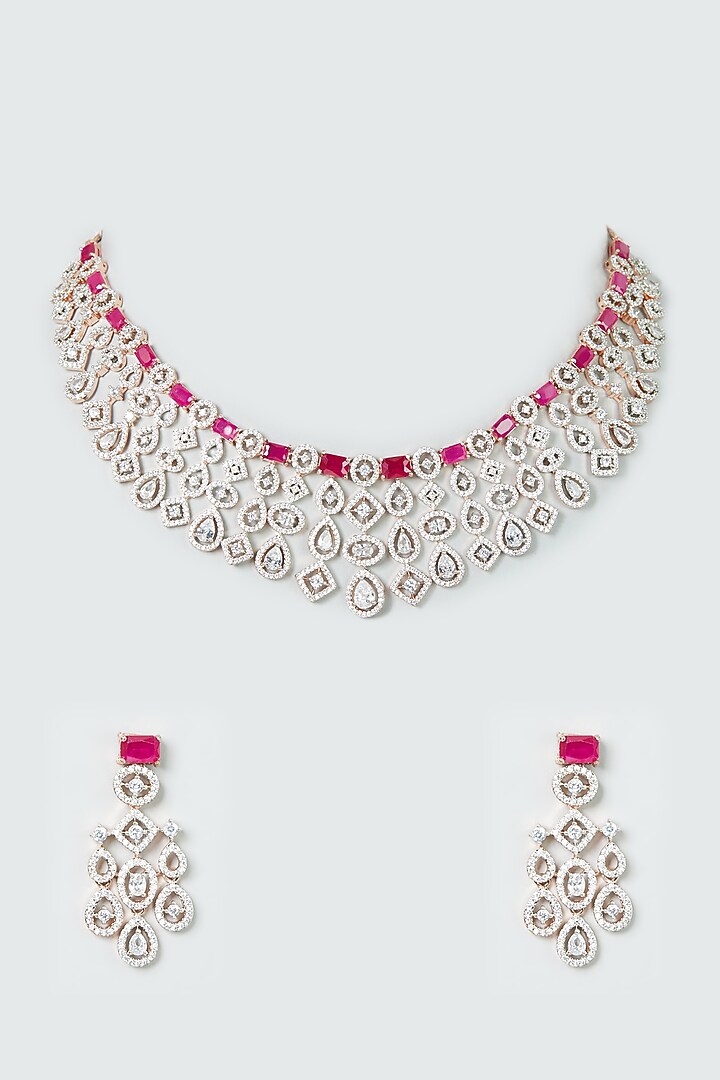 White Finish Ruby Synethic Stone Necklace Set by Aster at Pernia's Pop Up Shop