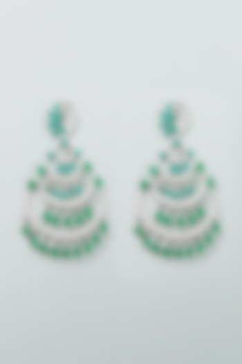 White Finish Emerald Synthetic Stones Dangler Earrings by Aster