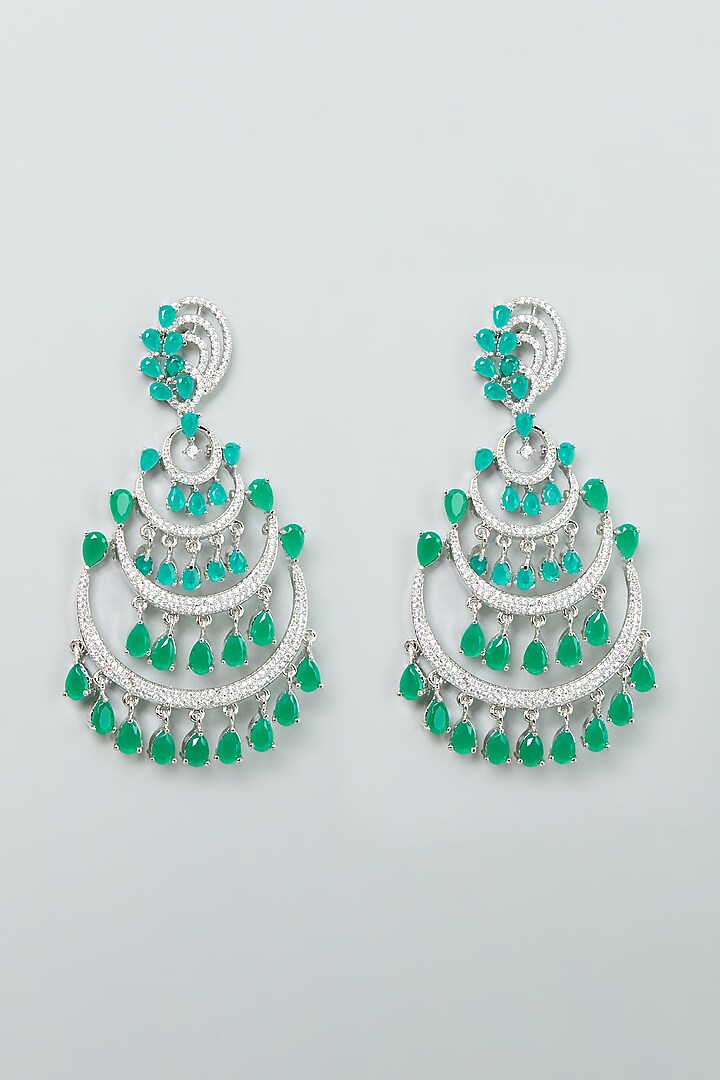 White Finish Emerald Synthetic Stones Dangler Earrings by Aster