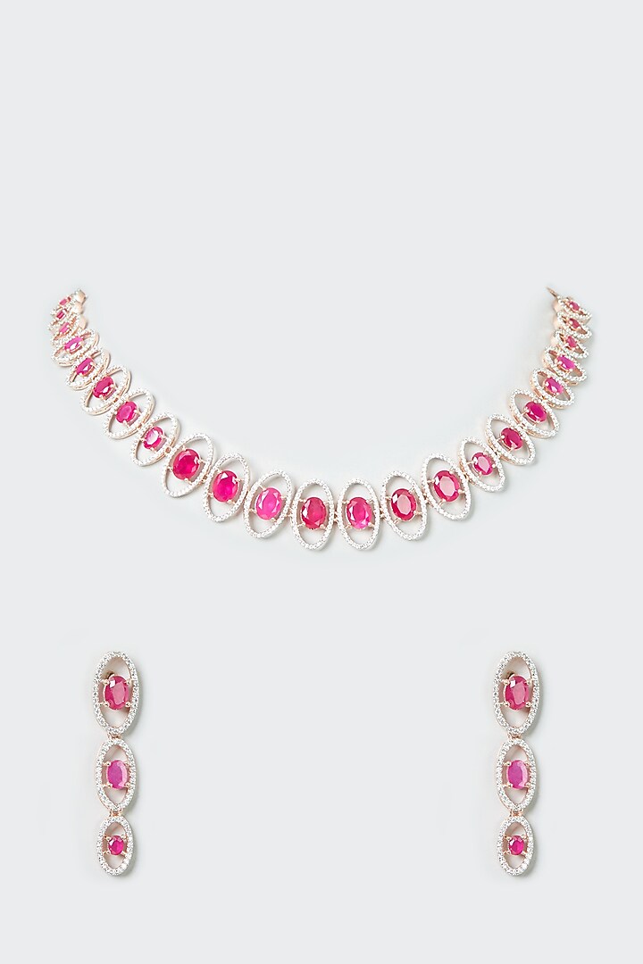 White Finish Ruby Synethic Stone & Zircon Necklace Set by Aster at Pernia's Pop Up Shop