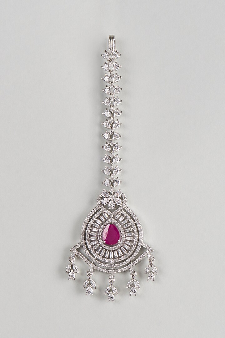 White Finish Zircon & Red Stone Maangtikka by Aster at Pernia's Pop Up Shop
