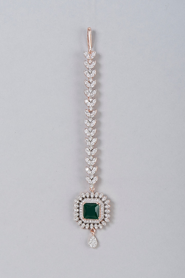 White Finish Zircon & Emerald Maangtikka by Aster at Pernia's Pop Up Shop