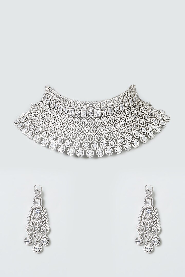 White Finish Zircon Necklace Set by Aster at Pernia's Pop Up Shop
