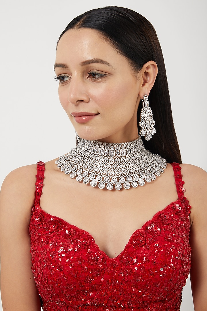 White Finish Zircon Necklace Set by Aster at Pernia's Pop Up Shop