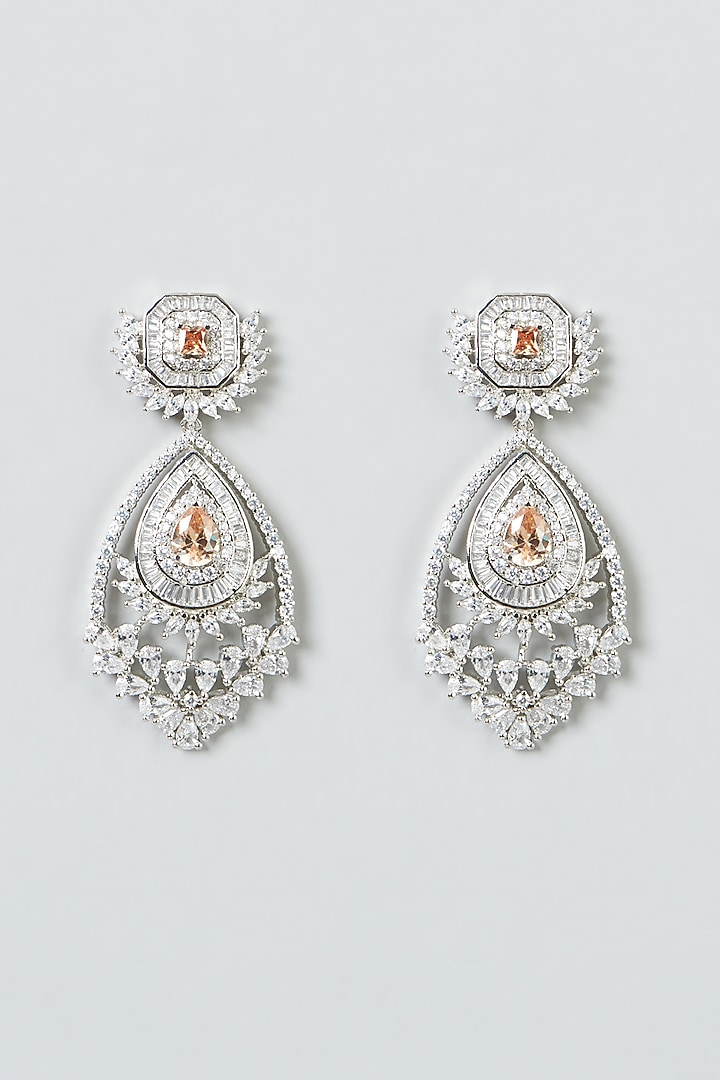 White Finish Zircon & Champagne Stone Dangler Earrings by Aster at Pernia's Pop Up Shop
