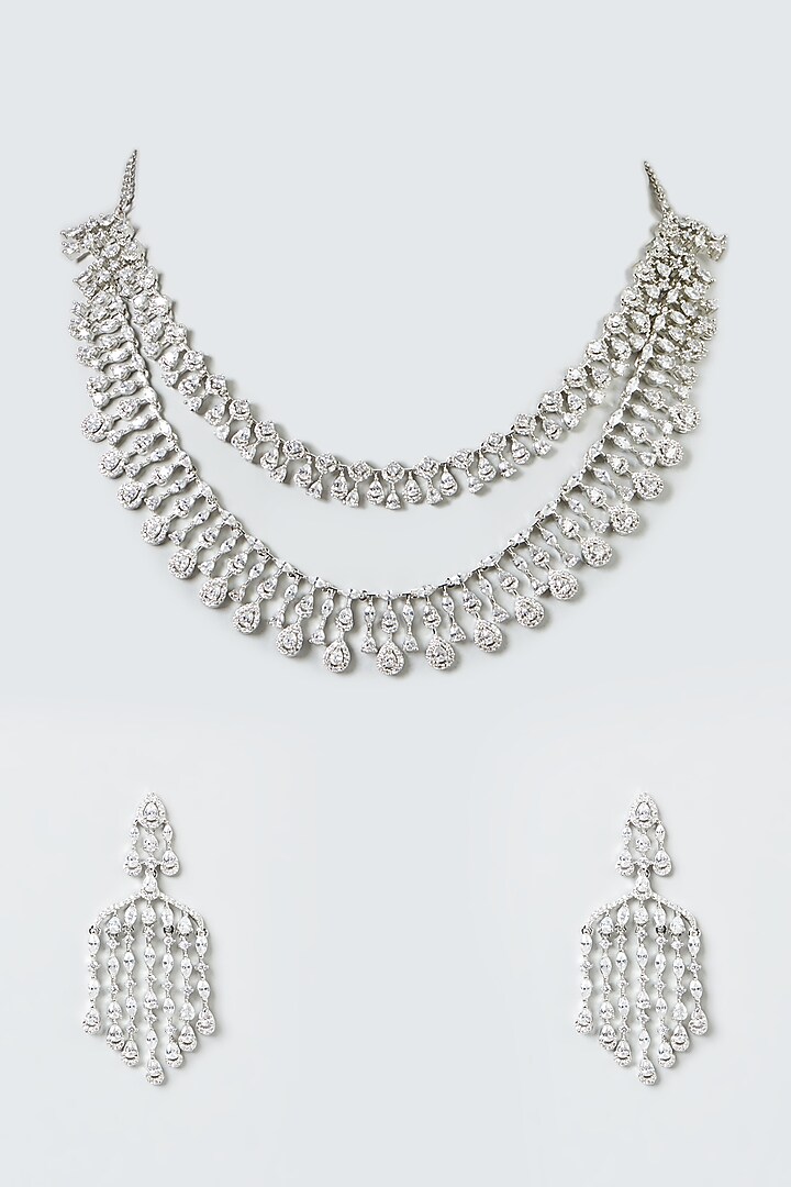 White Finish Zircon Layered Necklace Set by Aster at Pernia's Pop Up Shop