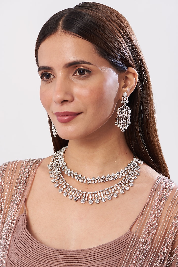 White Finish Zircon Layered Necklace Set by Aster at Pernia's Pop Up Shop