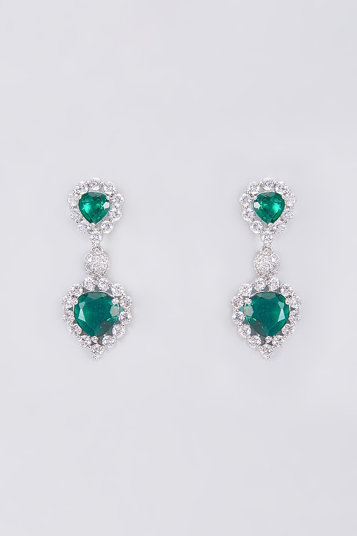White Finish Zircon & Green Stone Dangler Earrings by Aster at Pernia's Pop Up Shop