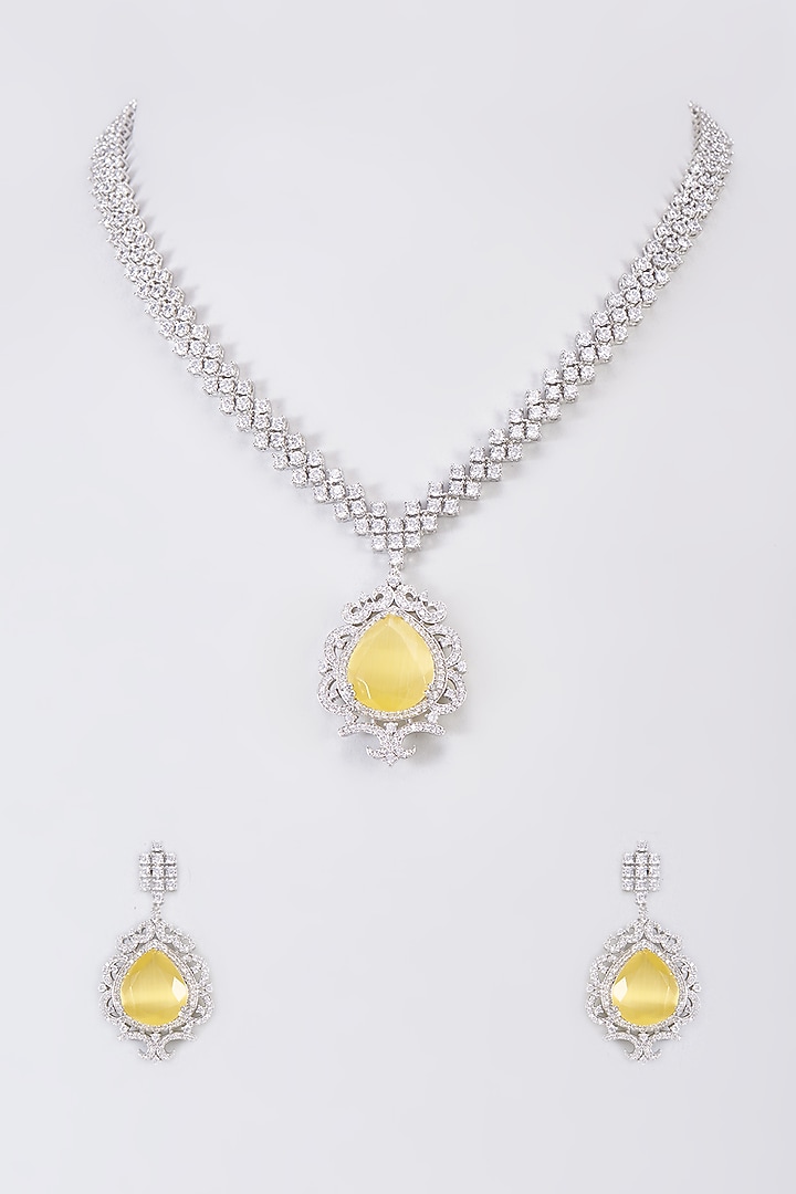 White Finish Zircon & Yellow Stone Necklace Set by Aster at Pernia's Pop Up Shop