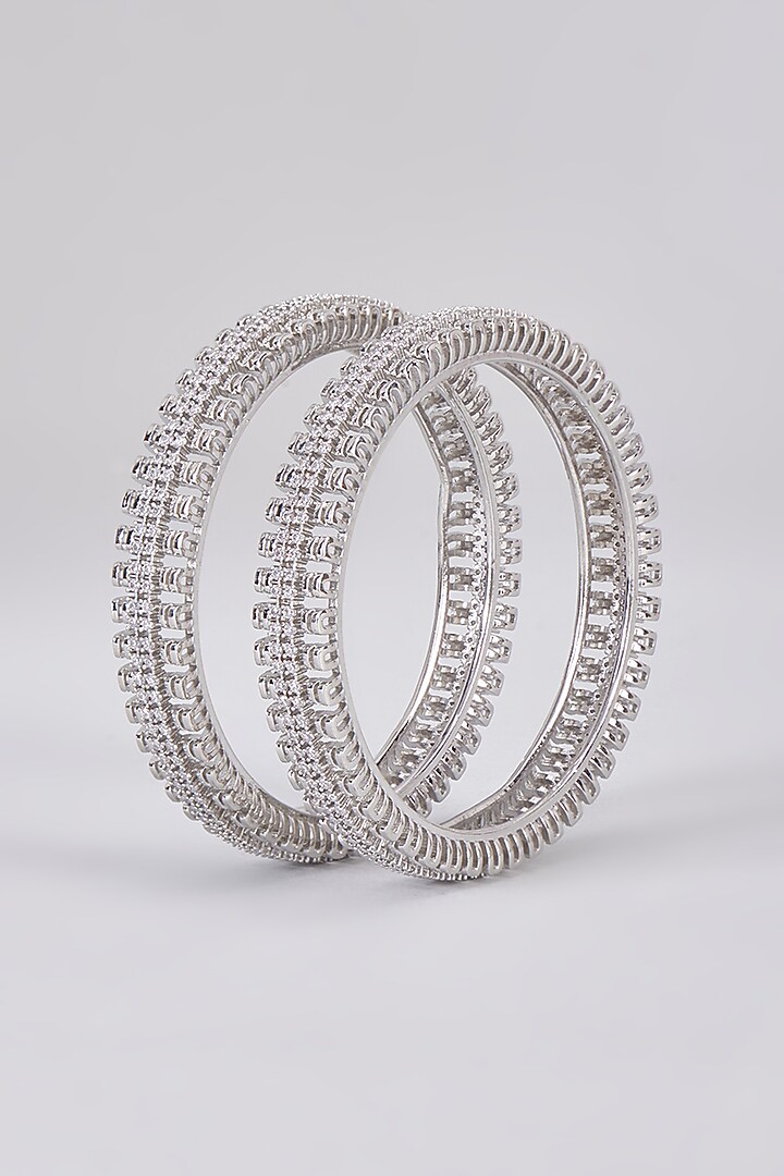 White Finish Zircon Bangles (Set of 2) by Aster at Pernia's Pop Up Shop