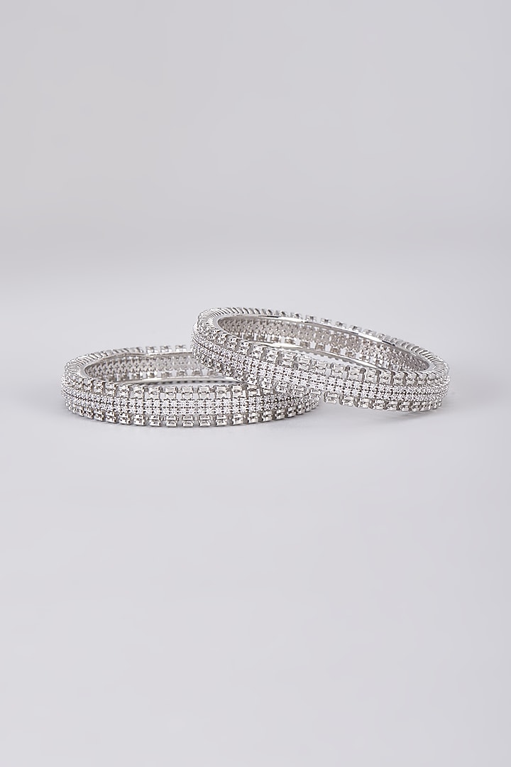 White Finish Zircon Bangles (Set of 2) by Aster at Pernia's Pop Up Shop