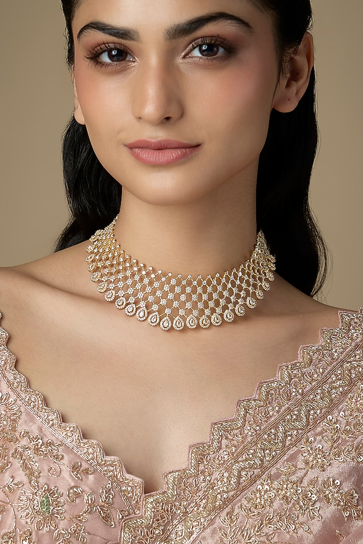 Gold Finish Diamond Choker Necklace by Aster at Pernia's Pop Up Shop