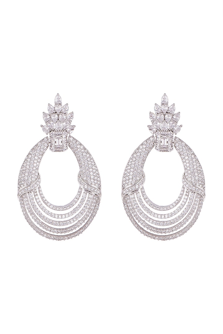 White Finish Faux Diamonds Earrings by Aster at Pernia's Pop Up Shop