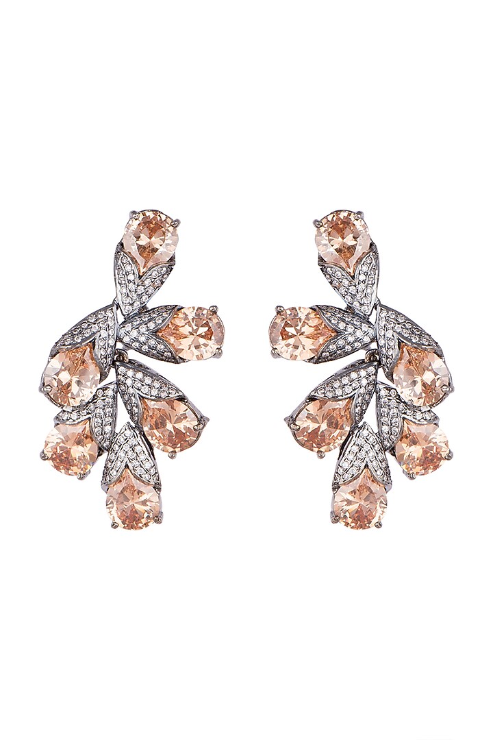 Black Rhodium Finish Faux Diamonds & Yellow Stones Earrings by Aster at Pernia's Pop Up Shop