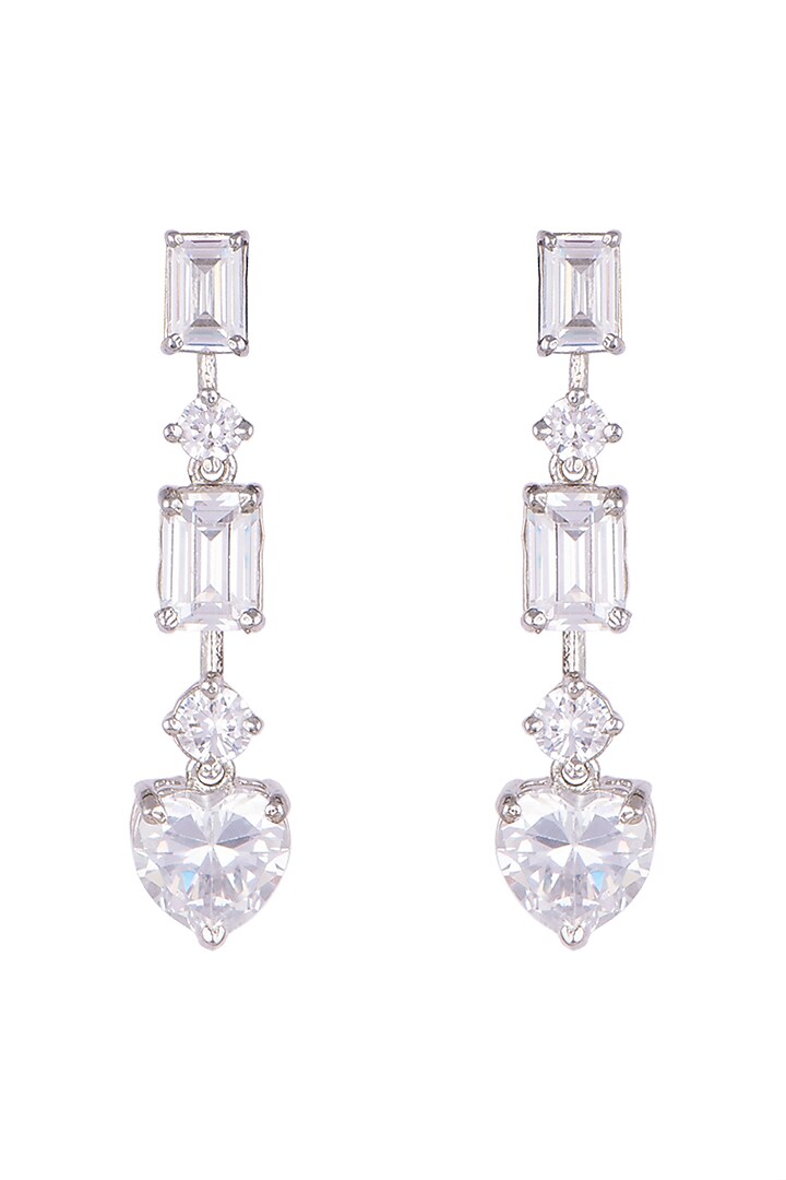White Finish Faux Diamonds Dangler Earrings by Aster at Pernia's Pop Up Shop