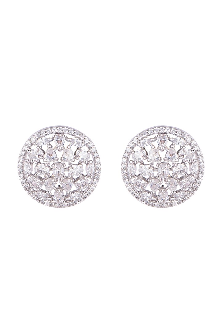 White Finish Faux Diamonds Stud Earrings by Aster at Pernia's Pop Up Shop