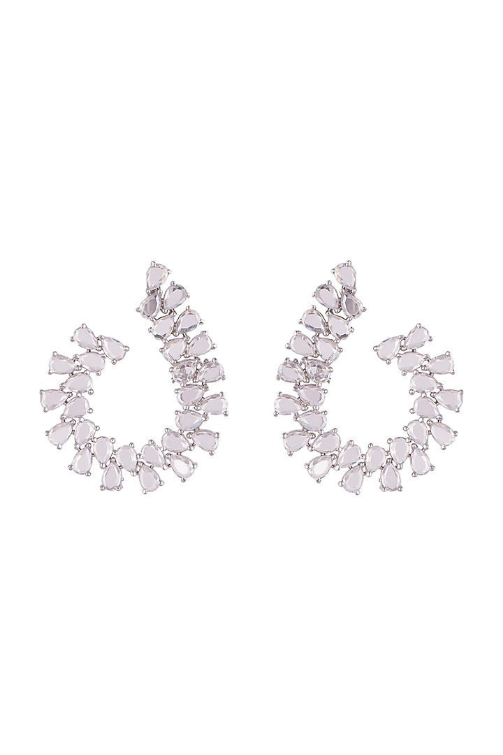 White Finish Faux Diamond Stud Earrings by Aster at Pernia's Pop Up Shop