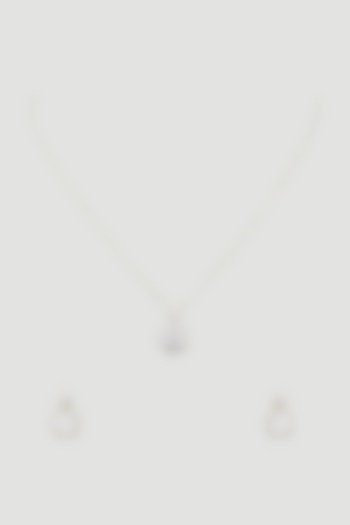 White Finish Faux Diamond Pendant Necklace Set by Aster